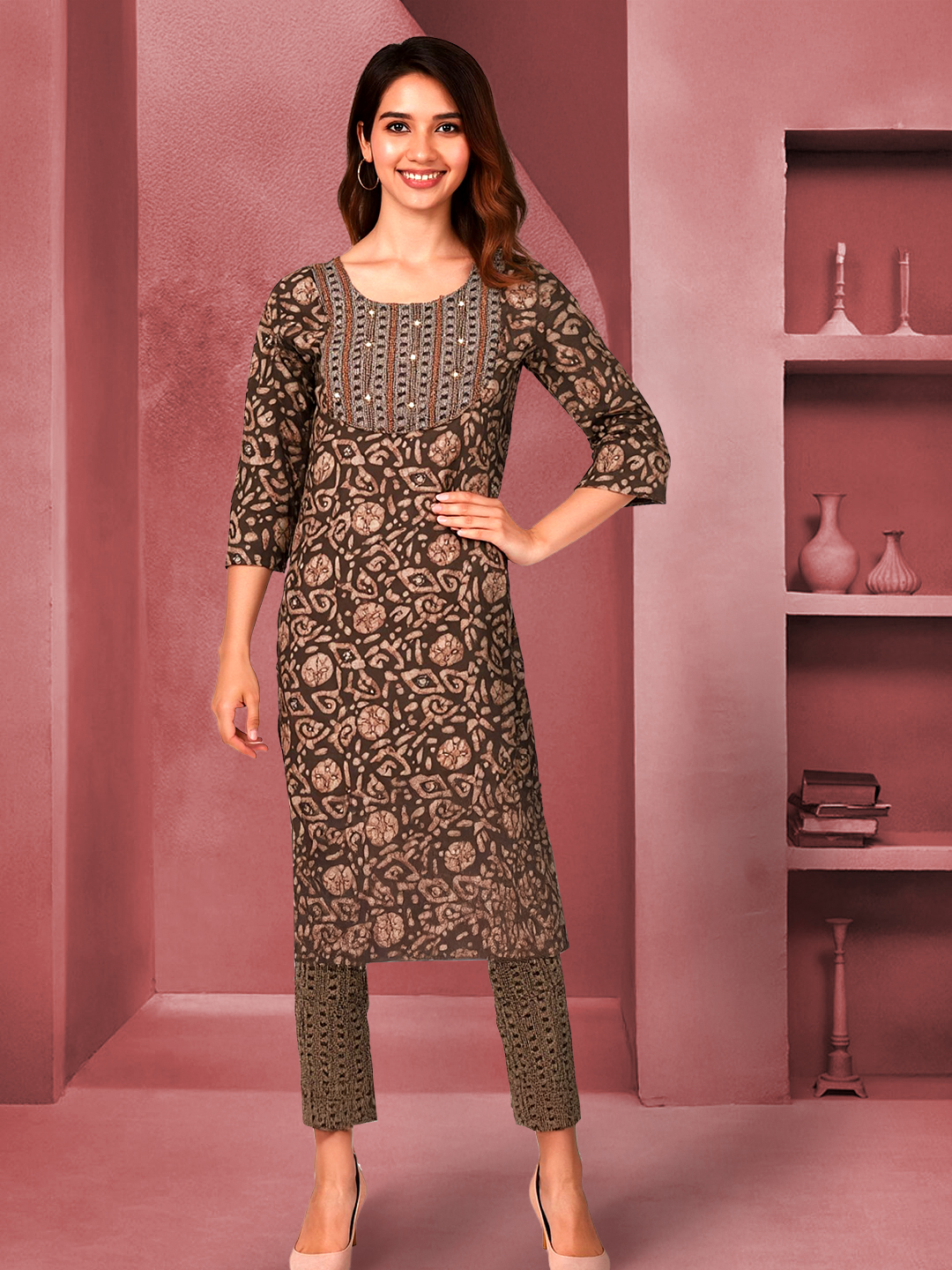 Picture of Classic Beauty Printed Straight Kurta with Pant Set